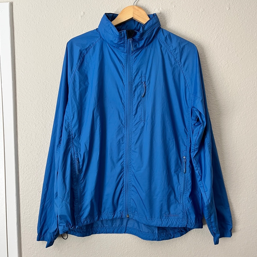 L.L. Bean Windbreaker Zip Up Jacket Men Medium High Neck Blue